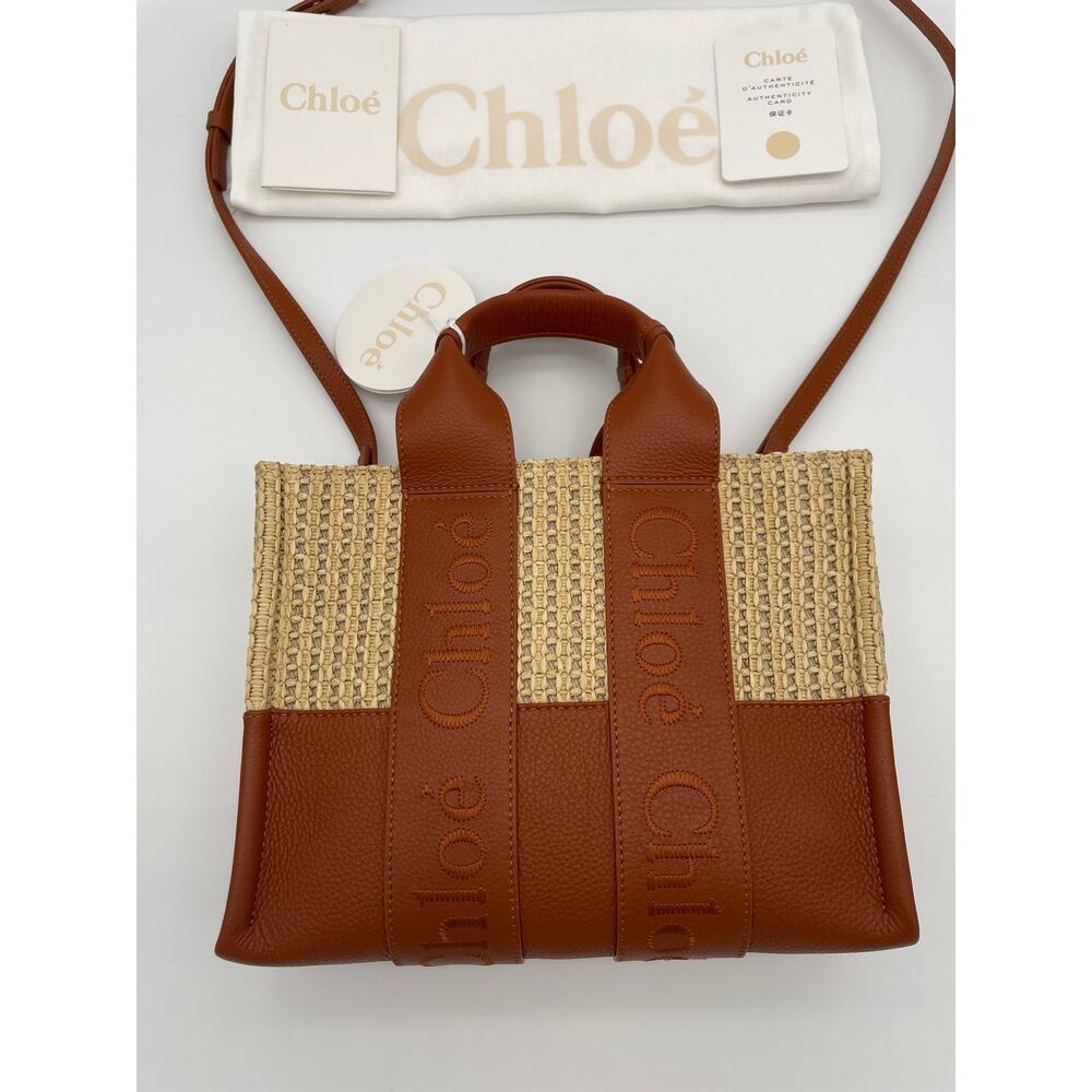 ❌❌SOLD!❌❌BRAND NEW CHLOE SMALL STRAW RAFFIA LEATHER WOODY SUMMER TOTE BAG - Picture 4 of 16